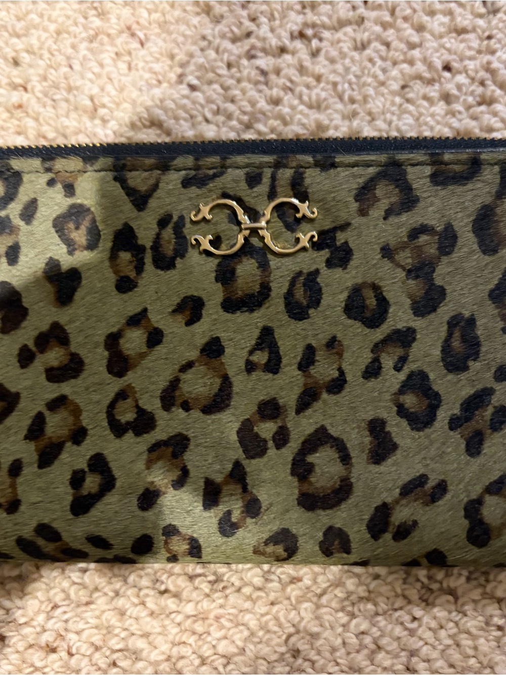 C. Wonder Calf Hair Olive and Black Leopard Zip-Around Wallet - Picture 2 of 5
